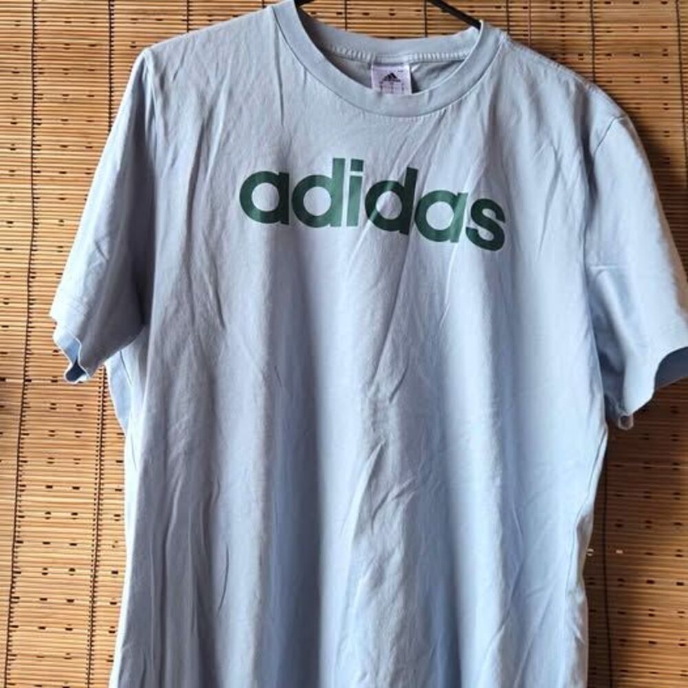 Adidas Logo T-Shirt Men's Large Light Blue Green Graphic Crew Neck Cotton Tee